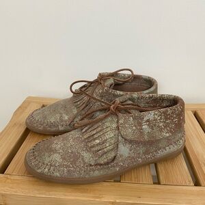 Vans Seea Off The Wall Leather Moccasins Brown and Silver Shoes Womens 6